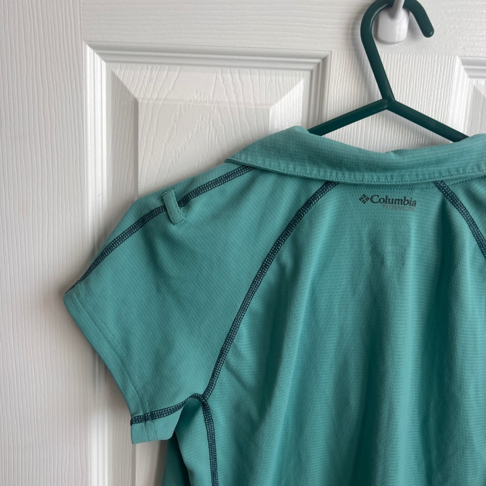 Columbia Titanium Omni-Shade Polo Shirt Womens Medium Teal Green Short Sleeve - Picture 7 of 11